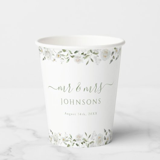 White Rose Peony Flower Wedding Paper Cups 紙コップ (裏面)