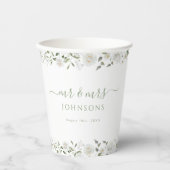 White Rose Peony Flower Wedding Paper Cups 紙コップ (正面)