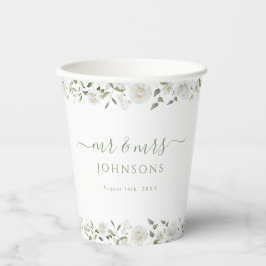 White Rose Peony Flower Wedding Paper Cups 紙コップ