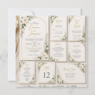 White Rose Sage Green Wedding Invitation 招待状