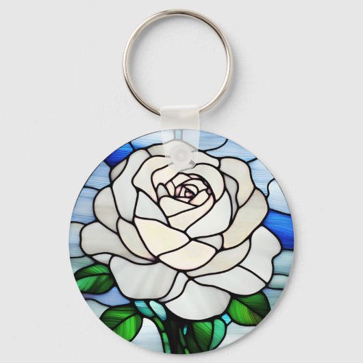 White Rose Stained Glass キーホルダー (正面)