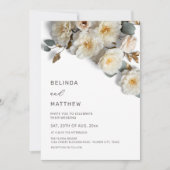 White Roses 3D Flowers Elegant White Wedding 招待状 (正面)