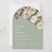 White Roses 3D Flowers Modern Arch Wedding 招待状 (正面)