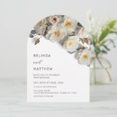 White Roses 3D Flowers Modern Arch Wedding 招待状 (スタンド正面)