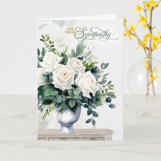 White Roses and Butterflies Sympathy カード (黄色い花)