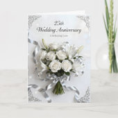 White Roses and Silver Ribbon 25th Anniversary カード (正面)