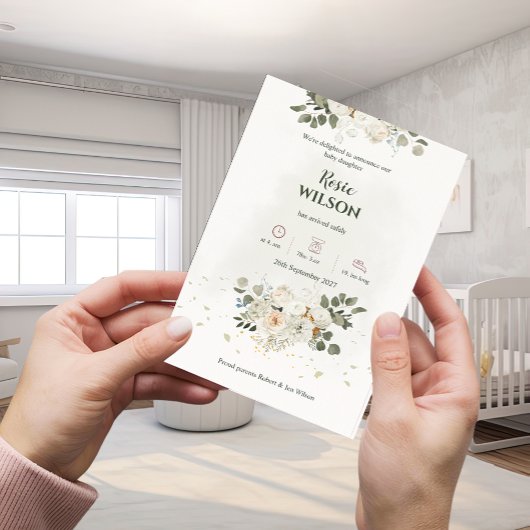 White Roses Baby Announcement 招待状