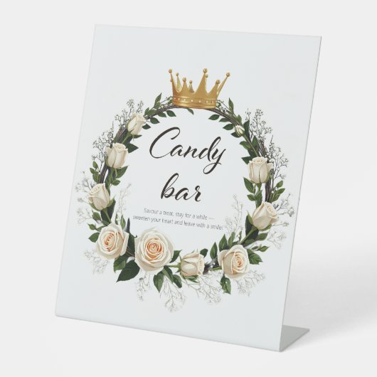 White Roses & Baby’s Breath Candy Bar 台座サイン (正面)