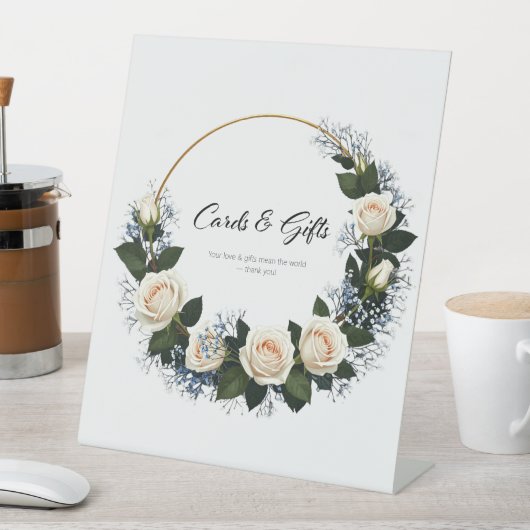 White Roses & Baby’s Breath Cards & Gifts Pedestal 台座サイン (インサイチュ)