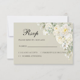 White Roses Beige RSVP card