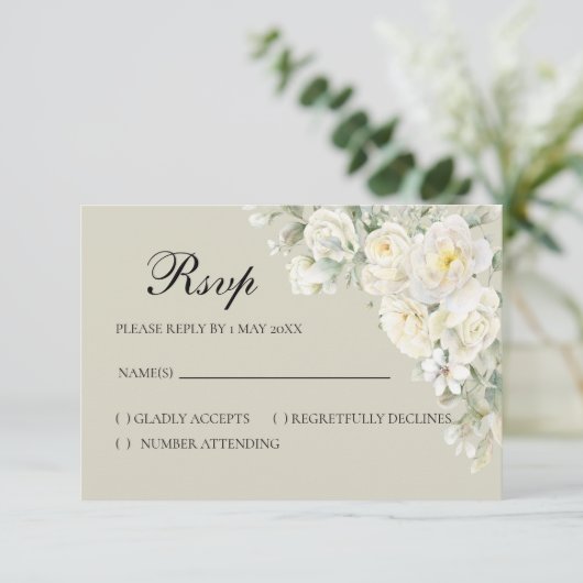 White Roses Beige RSVP card (スタンド正面)