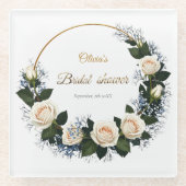 White Roses & Blue Baby’s Breath  ガラスコースター (正面)