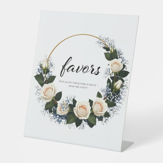 White Roses & Blue Baby’s Breath Favor 台座サイン (正面)