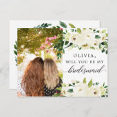 White Roses Bridesmaid Proposal Card with Photo ポストカード (正面/裏面)