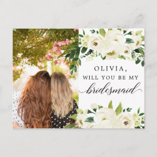 White Roses Bridesmaid Proposal Card with Photo ポストカード