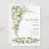 White Roses Cream Wedding Save The Date QR Code 招待状 (正面)
