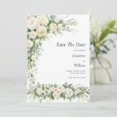 White Roses Cream Wedding Save The Date QR Code 招待状 (スタンド正面)