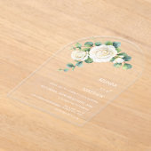 White Roses Floral Arch Clear アクリル招待状 (レイダウン)