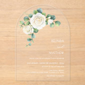 White Roses Floral Arch Clear アクリル招待状 (正面)