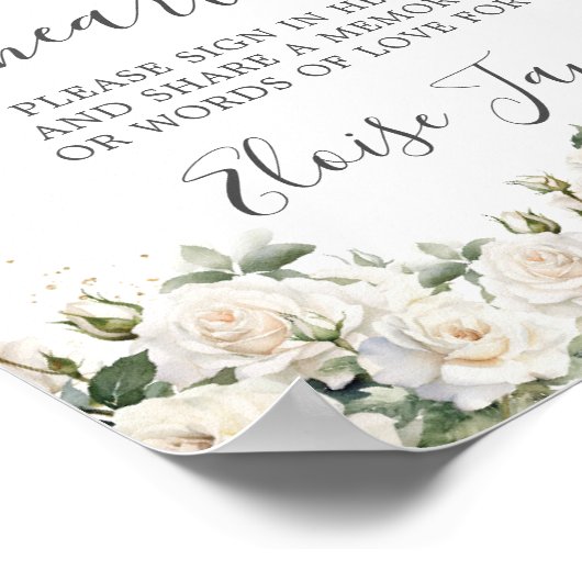 White Roses Floral Memorial Funeral Memory Table ポスター (角)