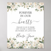 White Roses Floral Memorial Funeral Memory Table ポスター (正面)