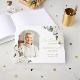 White Roses Floral Memorial Funeral Photo Picture ゲストブック