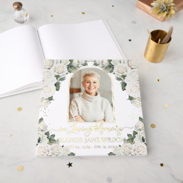 White Roses Floral Memorial Funeral Photo Picture  ゲストブック