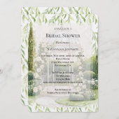 White Roses Floral Romantic Garden Bridal Shower 招待状 (正面/裏面)