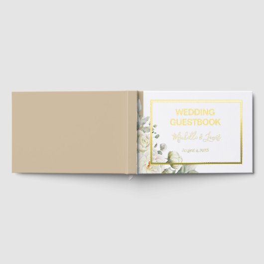 White Roses Floral Wedding Guest Book ゲストブック (全面)