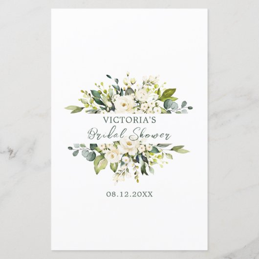 White Roses Foliage Bridal Bingo Game (裏面)