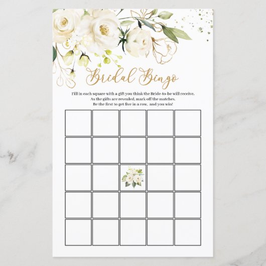 White Roses Foliage Bridal Bingo Game (正面)