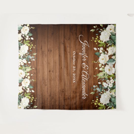 White Roses Greeneryの写真結婚ブースの背景 タペストリー (正面(横))