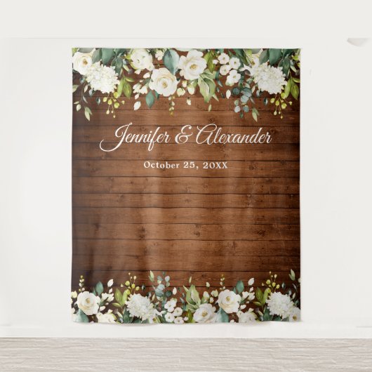 White Roses Greeneryの写真結婚ブースの背景 タペストリー (正面)