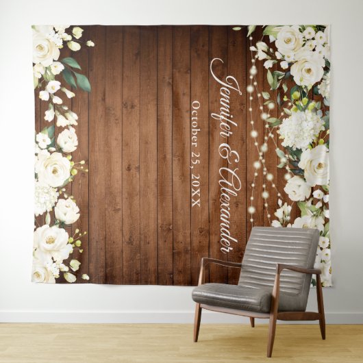 White Roses Greeneryの写真結婚ブースの背景 タペストリー (インサイチュ(横))