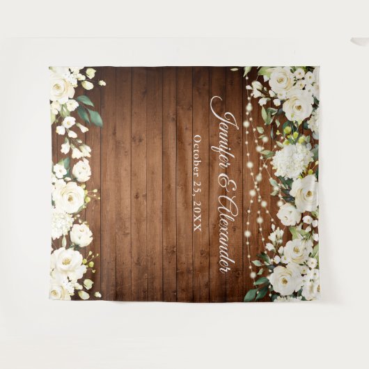 White Roses Greeneryの写真結婚ブースの背景 タペストリー (正面(横))