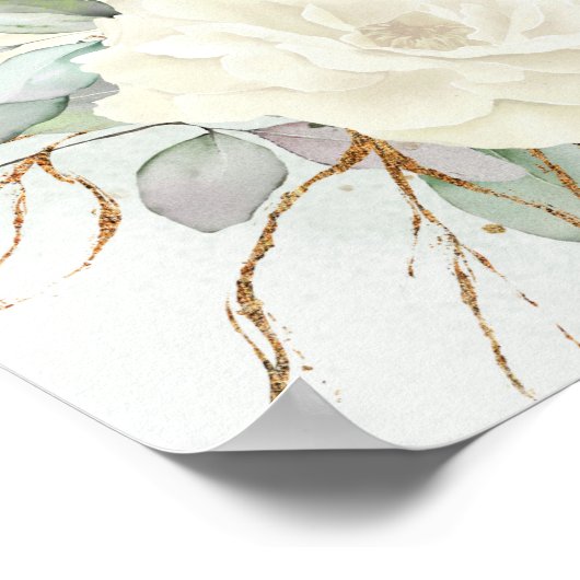 White Roses Greenery Alphabetical Seating Chart ポスター (角)