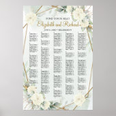 White Roses Greenery Alphabetical Seating Chart ポスター (正面)
