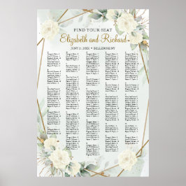 White Roses Greenery Alphabetical Seating Chart ポスター