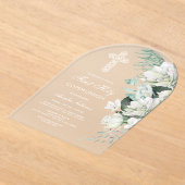 White Roses Greenery Arch First Communion アクリル招待状 (レイダウン)