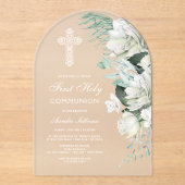 White Roses Greenery Arch First Communion アクリル招待状 (正面)