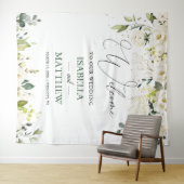 White Roses Greenery Wedding Welcome Sign Tapestry タペストリー (インサイチュ(横))