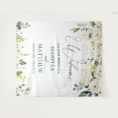 White Roses Greenery Wedding Welcome Sign Tapestry タペストリー (正面(横))