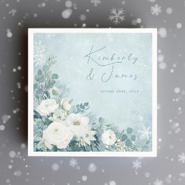 White Roses Hellebores Silver Eucalyptus Wedding スタンダードカクテルナプキン