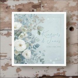 White Roses Hellebores Silver Eucalyptus Wedding スタンダードカクテルナプキン