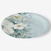 White Roses Hellebores Silver Eucalyptus Wedding ペーパープレート (アングル)