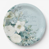 White Roses Hellebores Silver Eucalyptus Wedding ペーパープレート (正面)