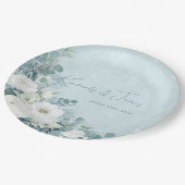 White Roses Hellebores Silver Eucalyptus Wedding ペーパープレート (アングル)