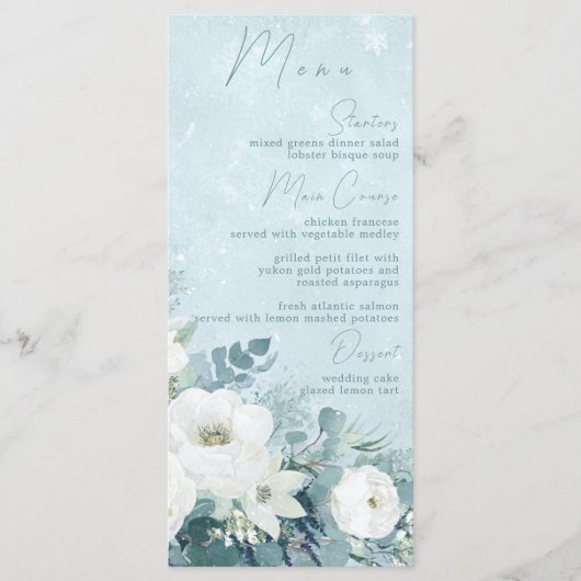 White Roses Hellebores Silver Eucalyptus Wedding メニュー (正面)