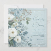 White Roses Hellebores Silver Eucalyptus Wedding 招待状 (正面)