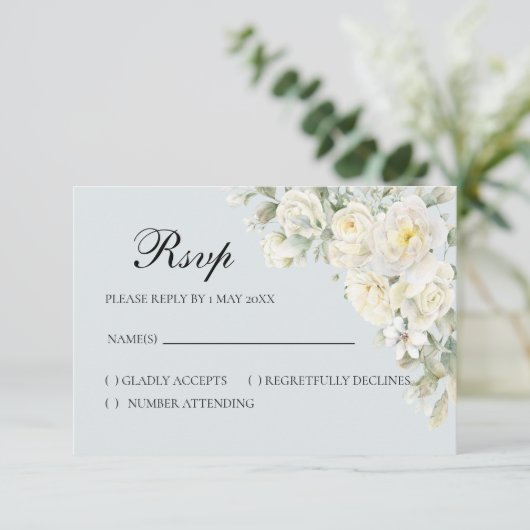 White Roses Light Blue RSVP Card (スタンド正面)